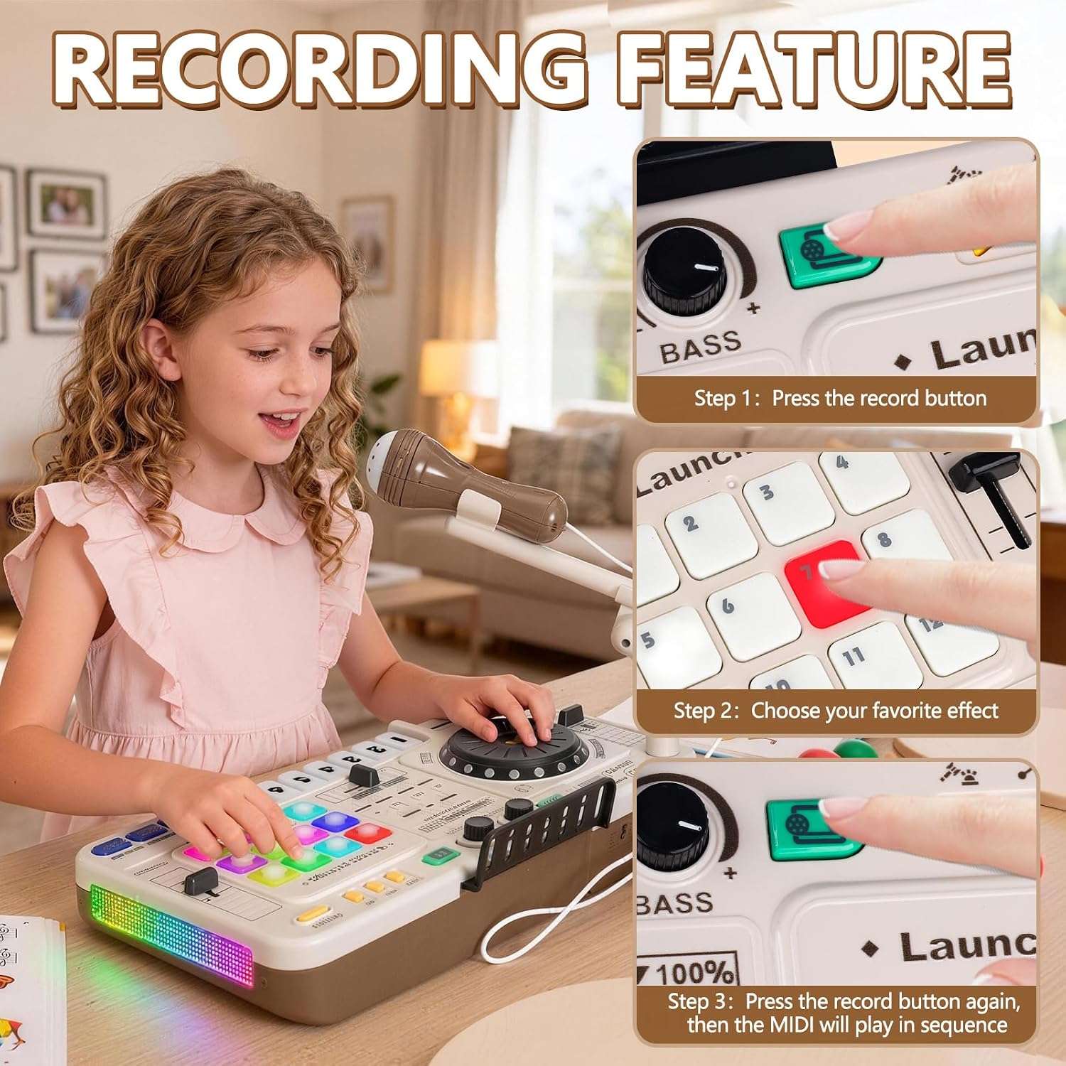 mesa mezcladora de dj de juguete con luces led, bluetooth y micrófono para niños