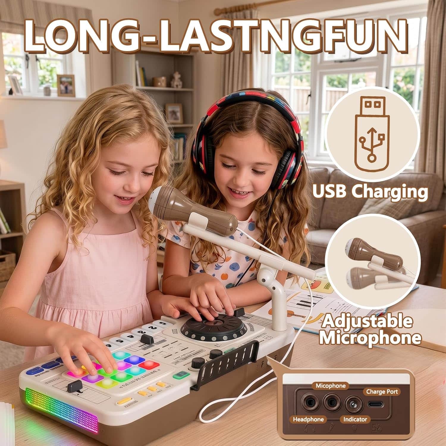 mesa mezcladora de dj de juguete con luces led, bluetooth y micrófono para niños