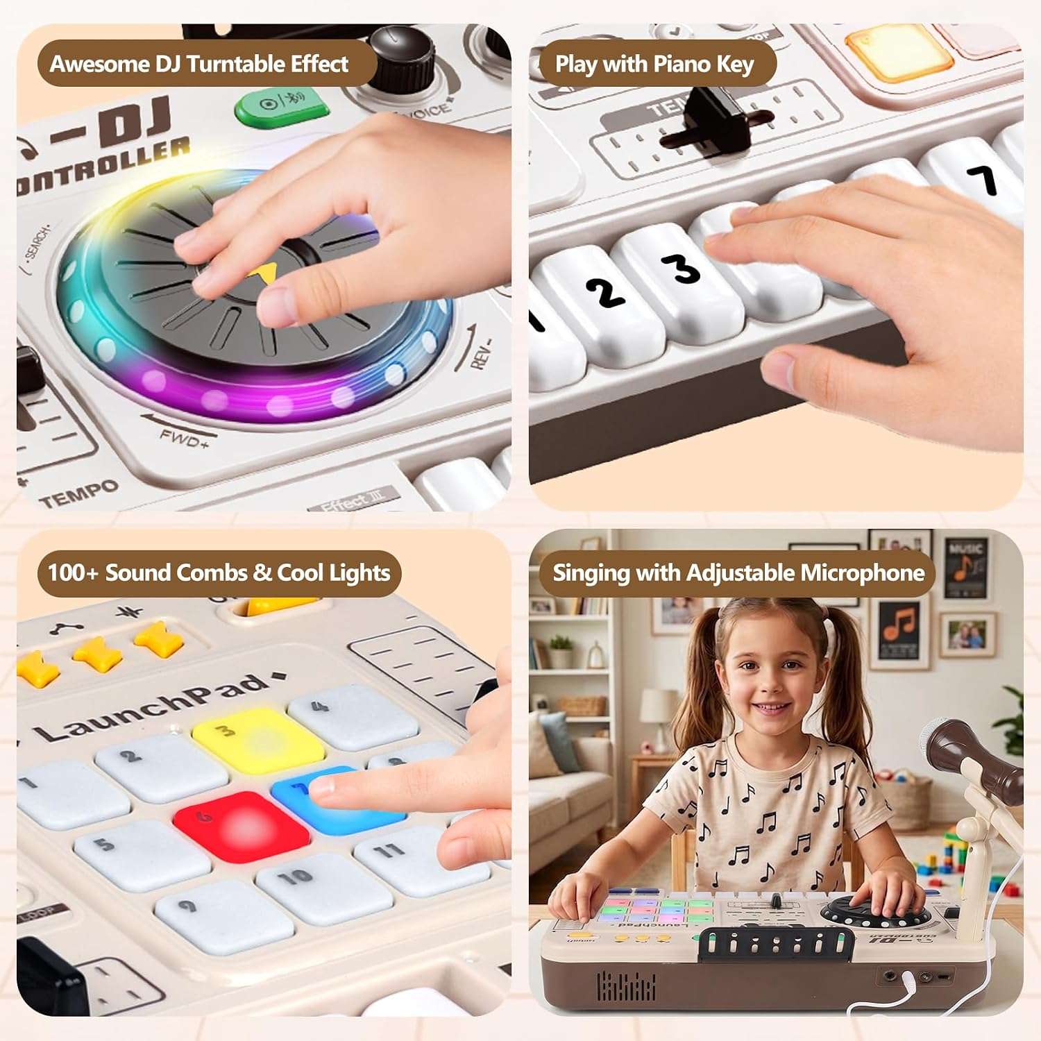 mesa mezcladora de dj de juguete con luces led, bluetooth y micrófono para niños