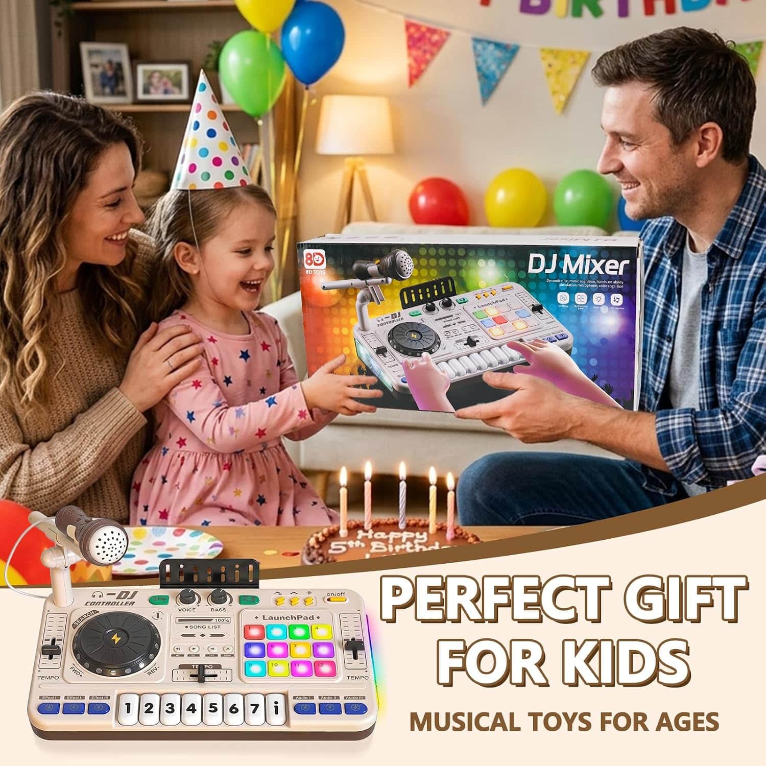 mesa mezcladora de dj de juguete con luces led, bluetooth y micrófono para niños