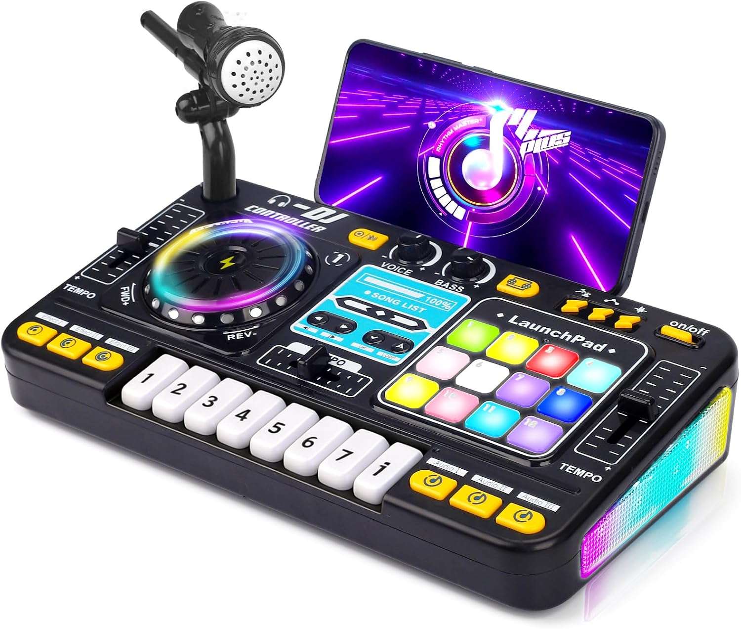 mesa mezcladora de dj de juguete con luces led, bluetooth y micrófono para niños