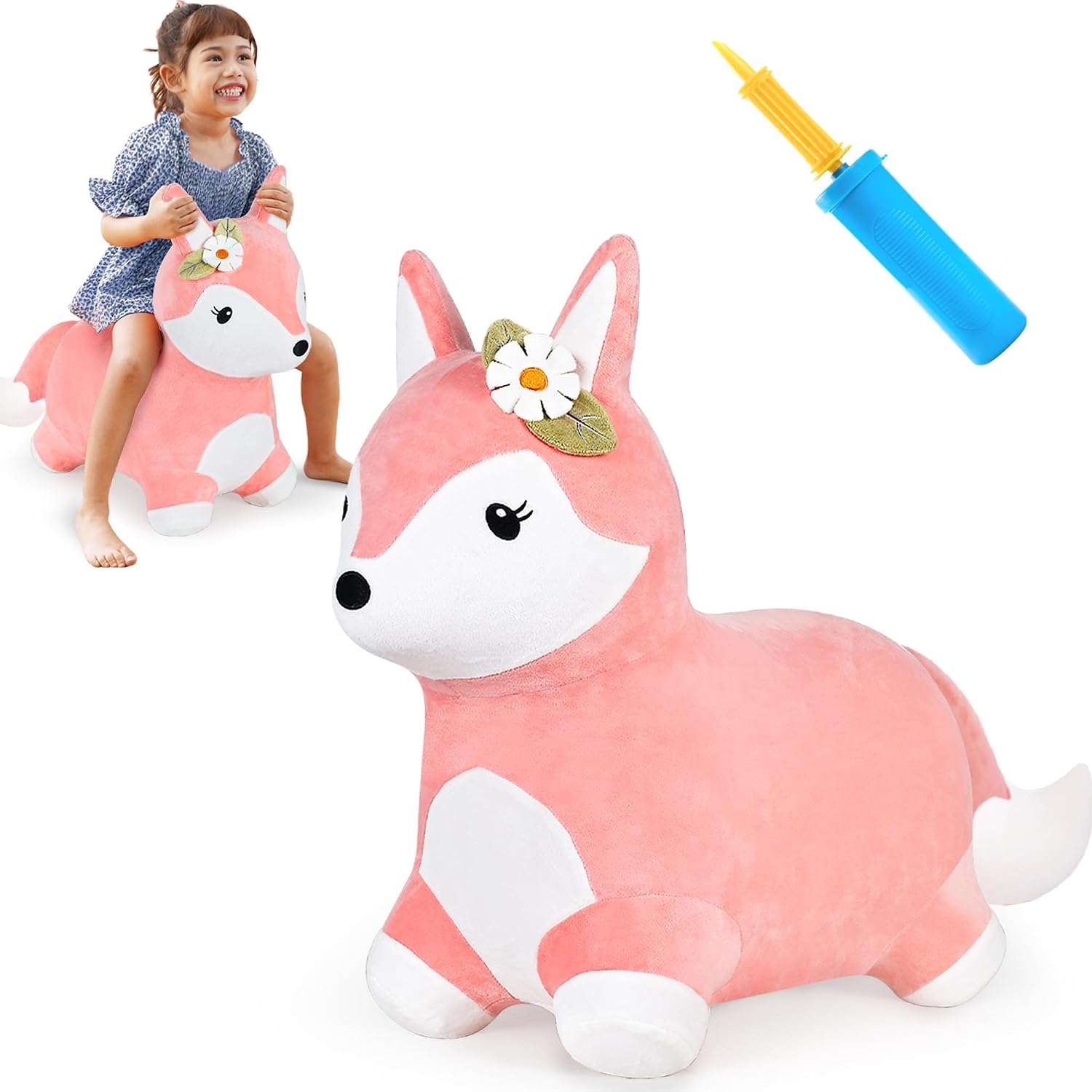 dinosaurio triceratops saltarín de felpa con funda lavable y bomba para niños