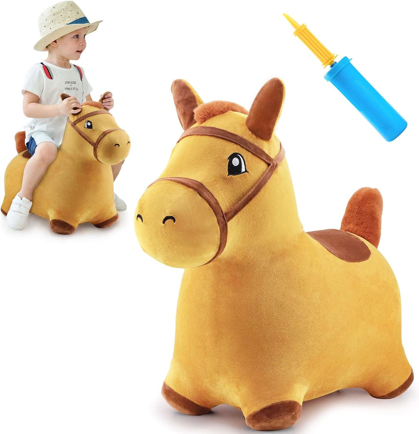 dinosaurio triceratops saltarín de felpa con funda lavable y bomba para niños