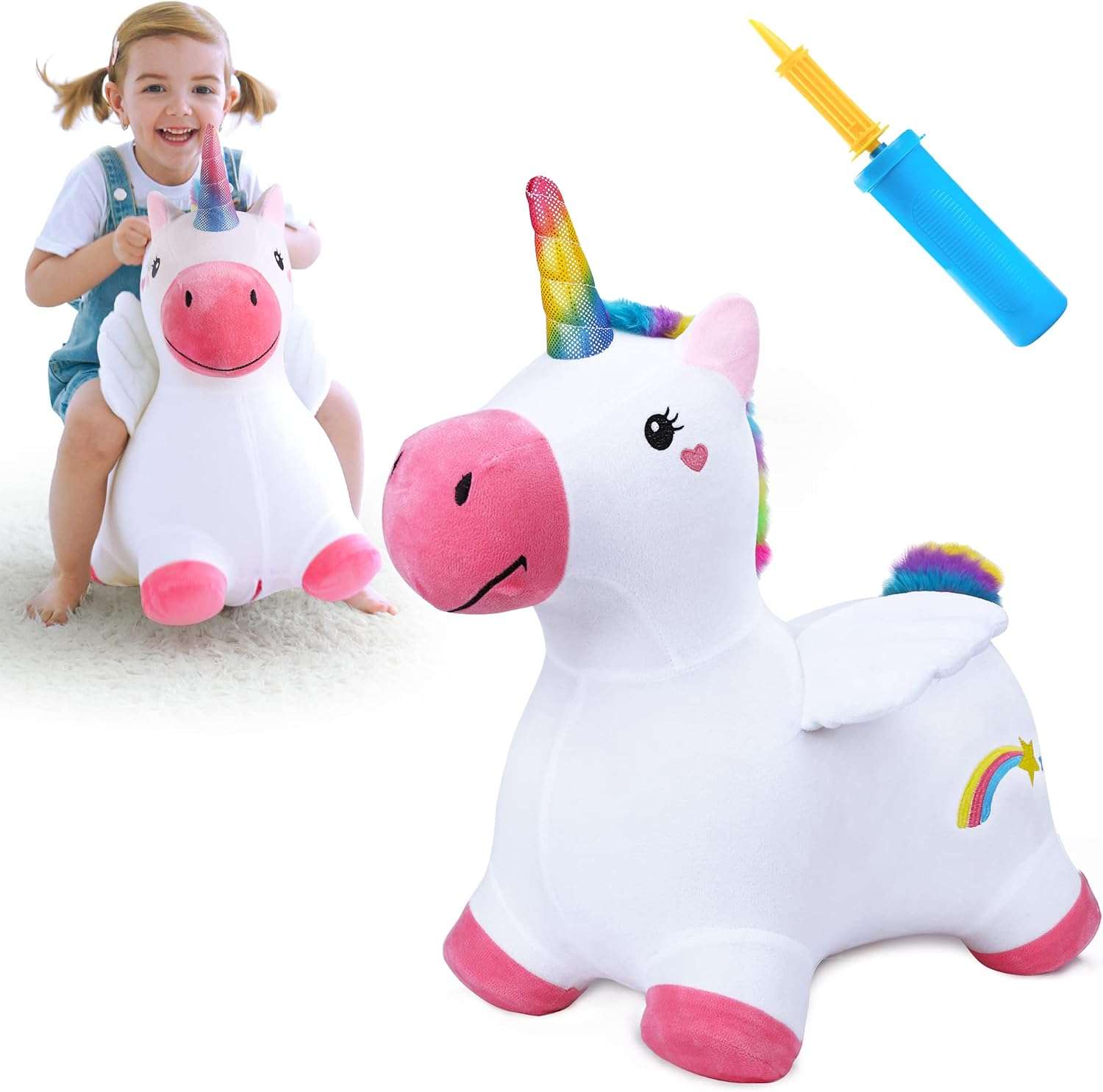dinosaurio triceratops saltarín de felpa con funda lavable y bomba para niños