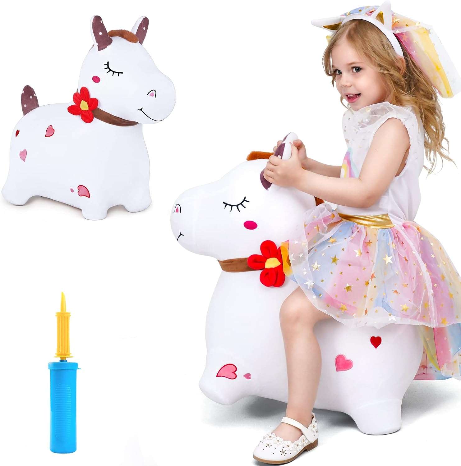 dinosaurio triceratops saltarín de felpa con funda lavable y bomba para niños