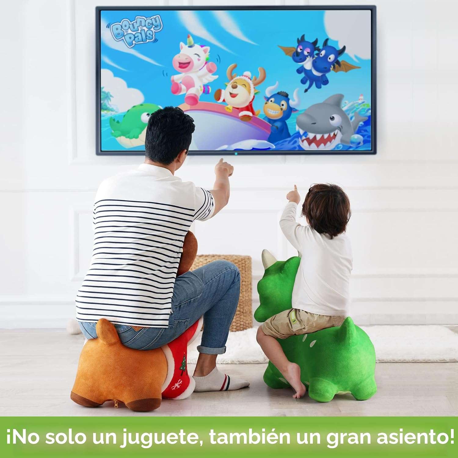 dinosaurio triceratops saltarín de felpa con funda lavable y bomba para niños