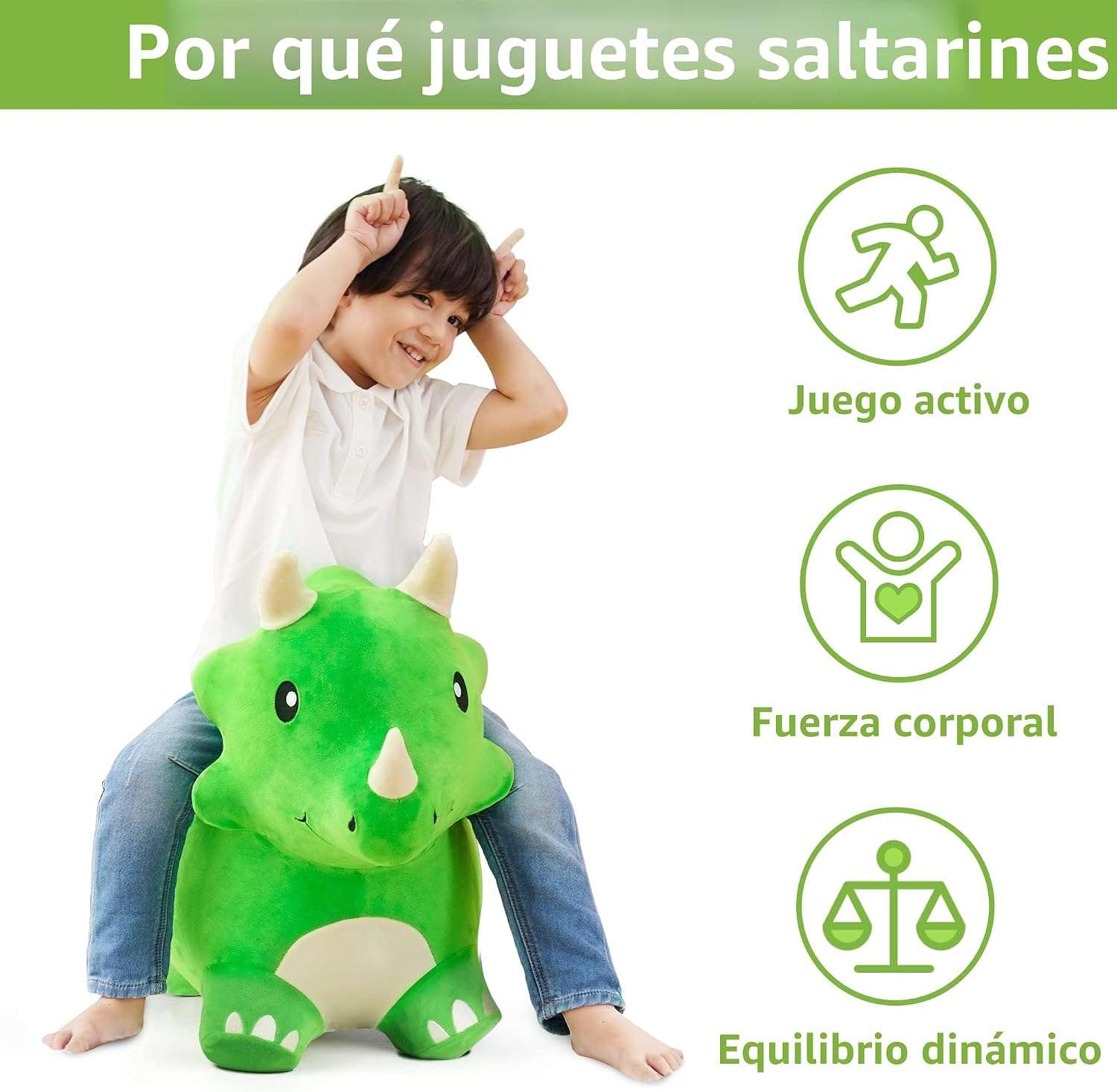 dinosaurio triceratops saltarín de felpa con funda lavable y bomba para niños