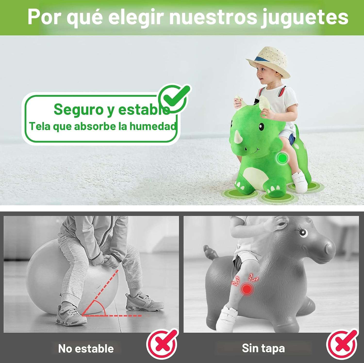 dinosaurio triceratops saltarín de felpa con funda lavable y bomba para niños