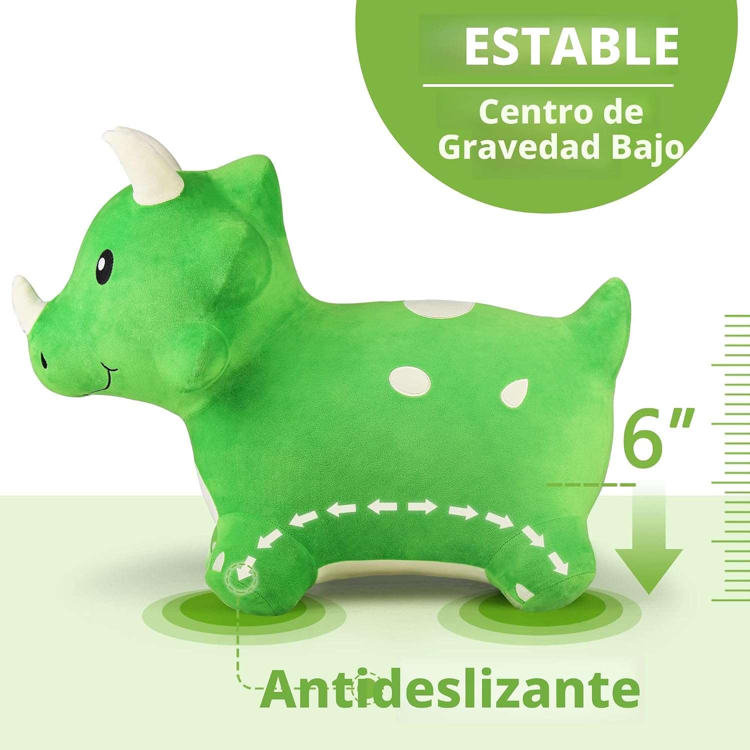 dinosaurio triceratops saltarín de felpa con funda lavable y bomba para niños
