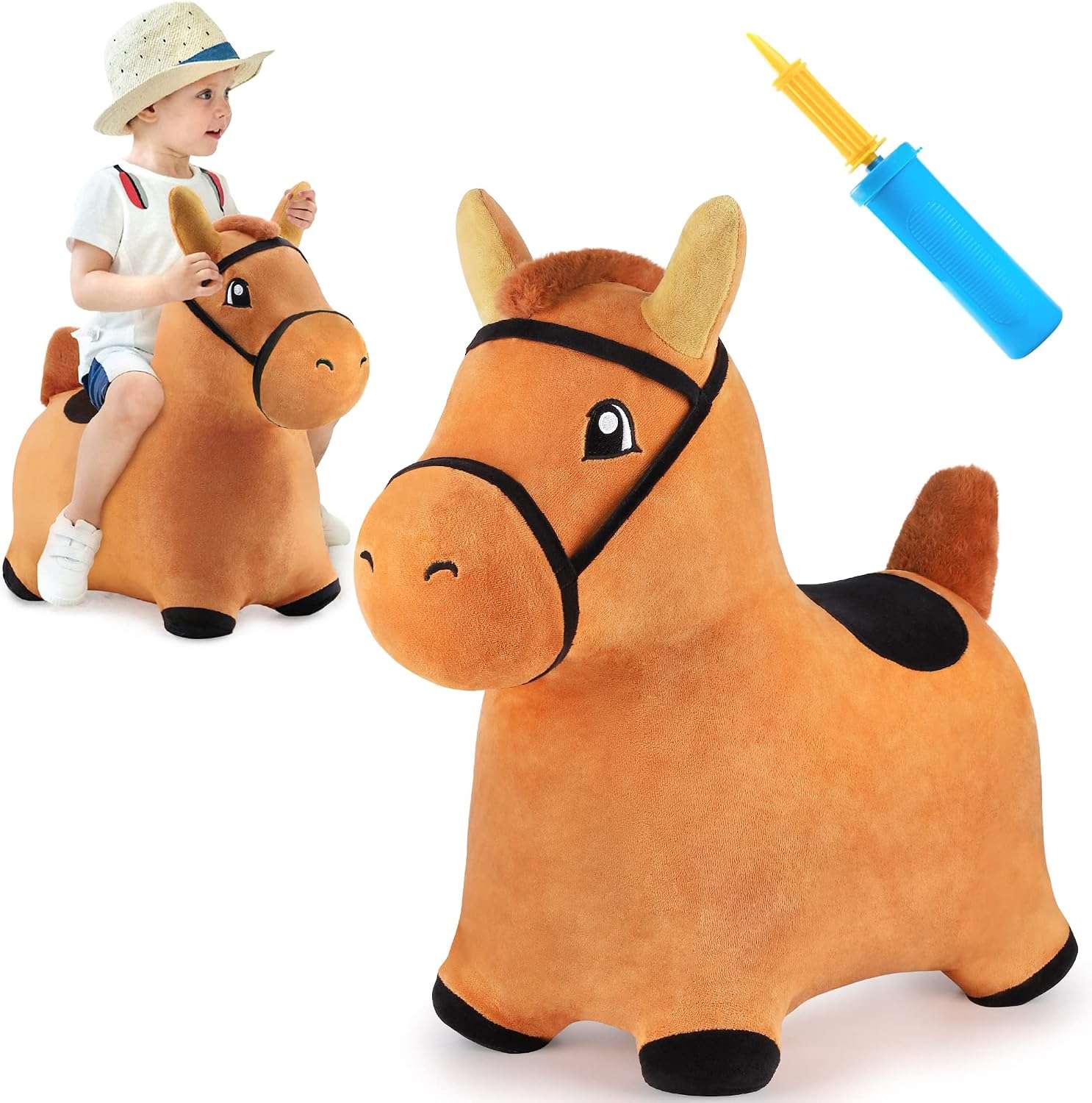 dinosaurio triceratops saltarín de felpa con funda lavable y bomba para niños