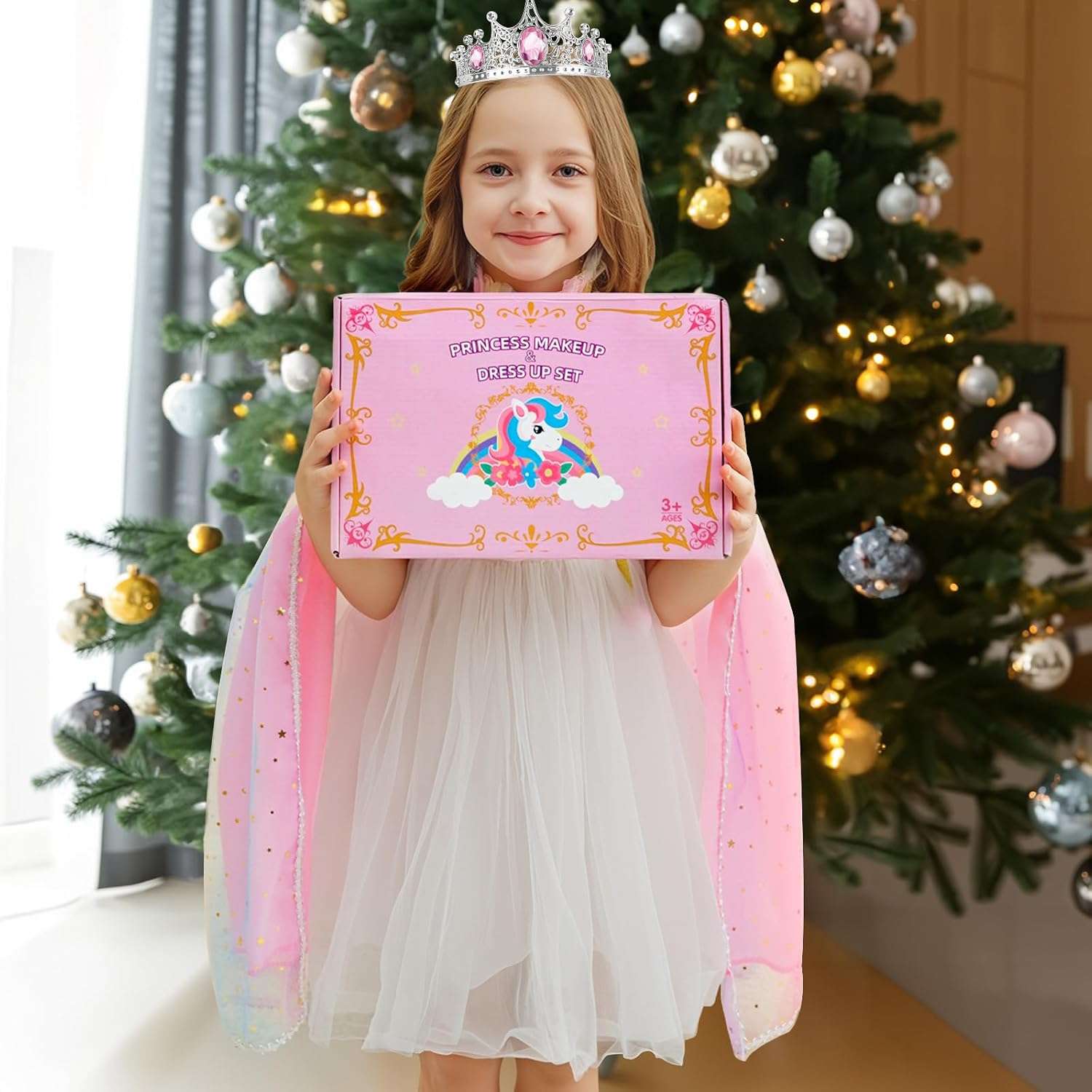 disfraz de princesa con capa brillante, accesorios, zapatos y kit de maquillaje para niñas
