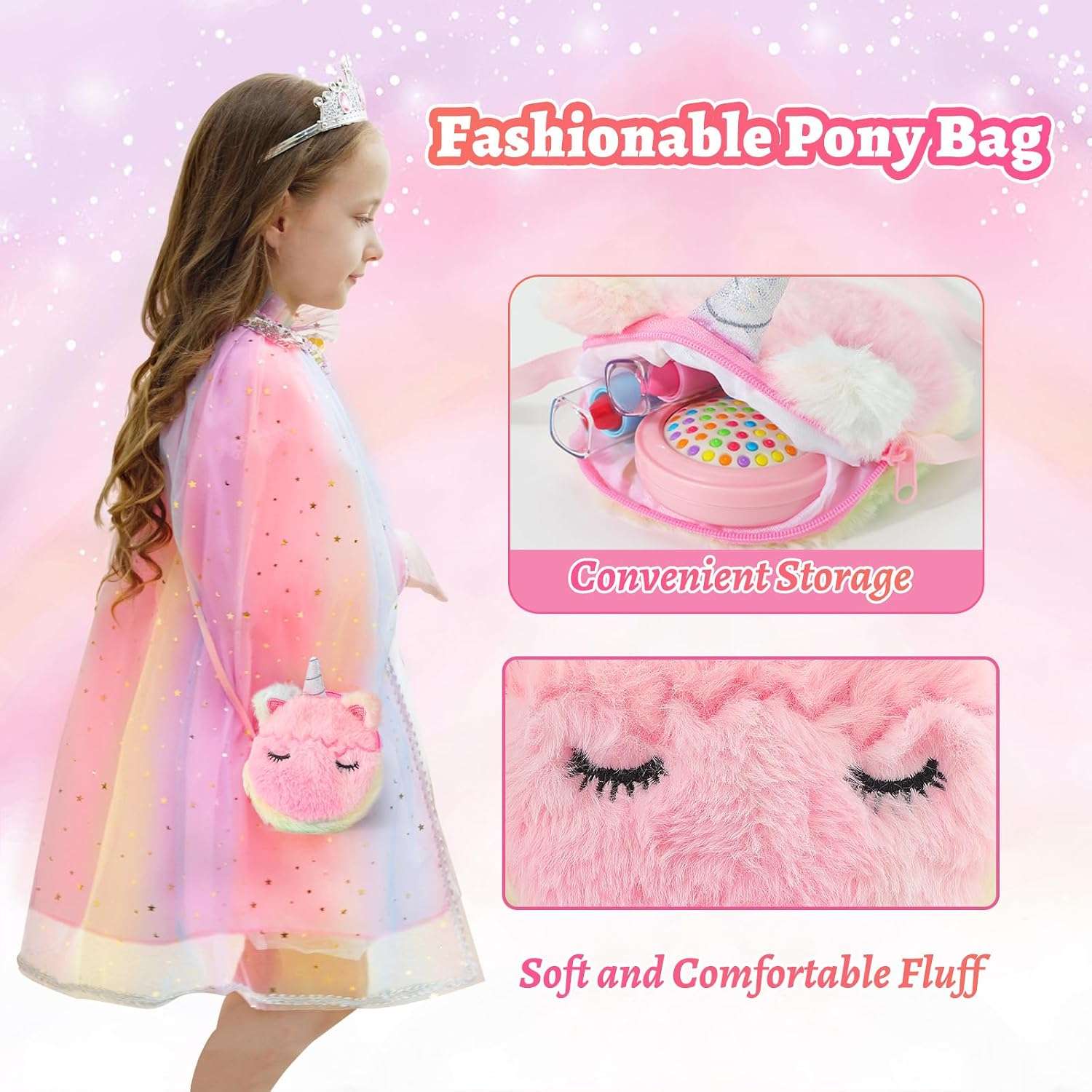 disfraz de princesa con capa brillante, accesorios, zapatos y kit de maquillaje para niñas