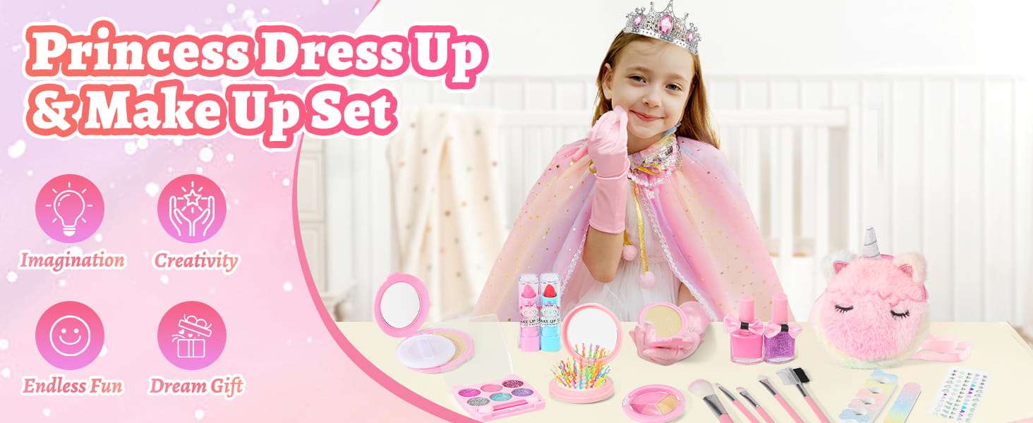 disfraz de princesa con capa brillante, accesorios, zapatos y kit de maquillaje para niñas