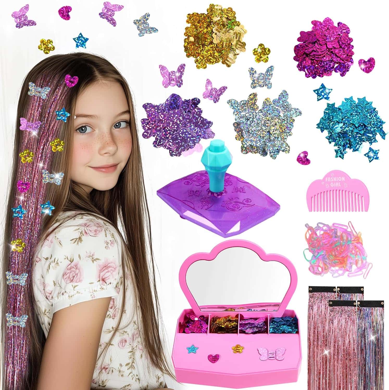 engrapadora de gemas para el cabello con 200 lentejuelas brillantes para niñas