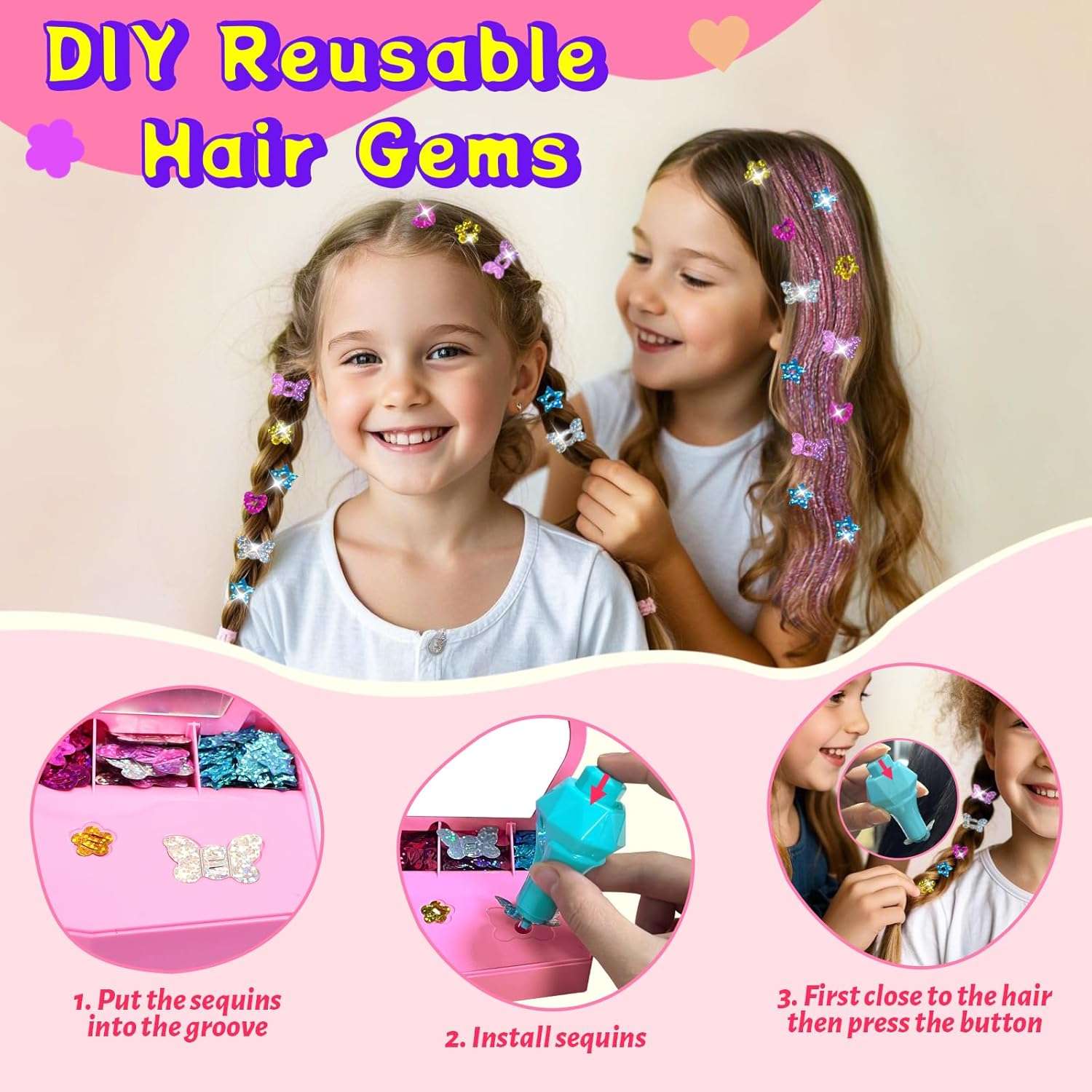 engrapadora de gemas para el cabello con 200 lentejuelas brillantes para niñas