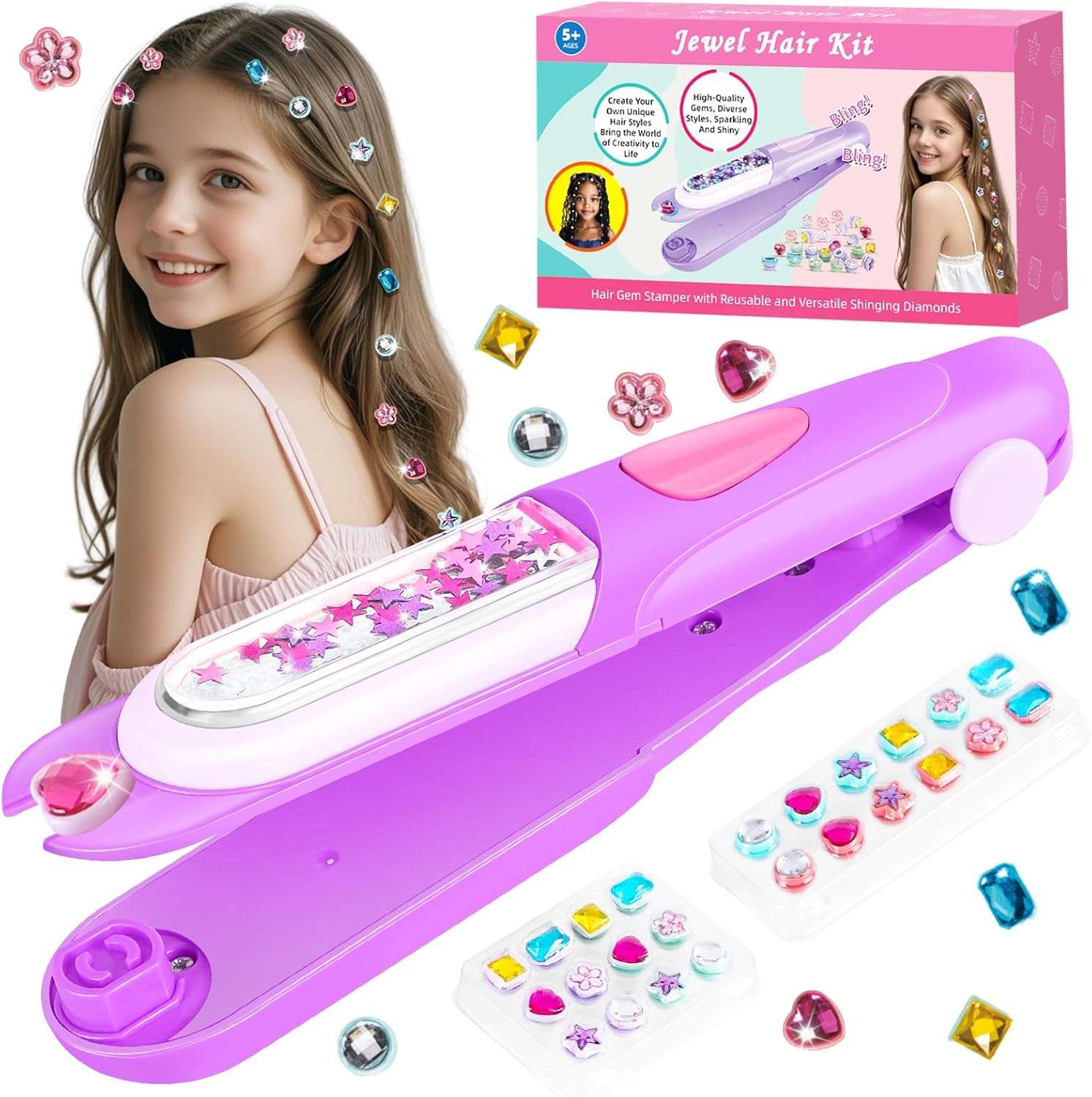 estampador de gemas para el cabello con diamantes brillantes y reutilizables para niñas