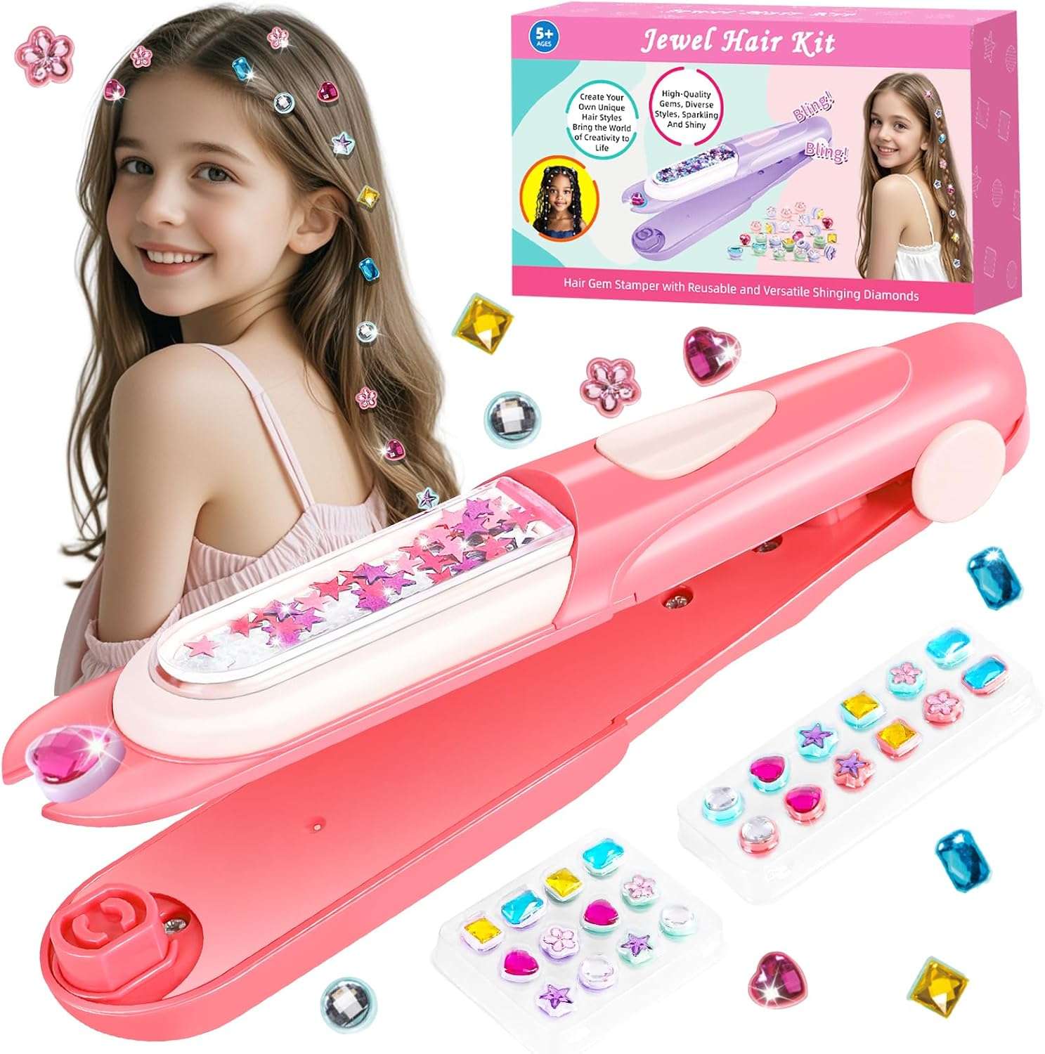 estampador de gemas para el cabello con diamantes brillantes y reutilizables para niñas