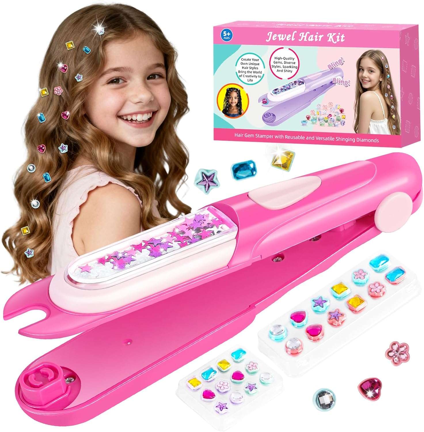 estampador de gemas para el cabello con diamantes brillantes y reutilizables para niñas