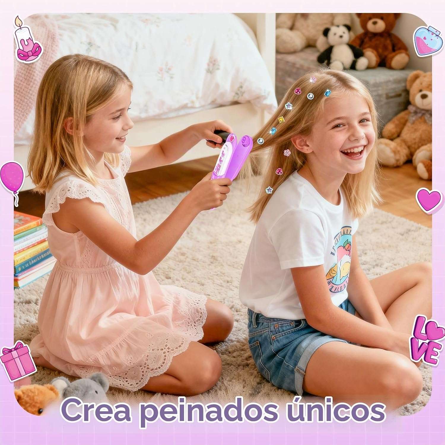 estampador de gemas para el cabello con diamantes brillantes y reutilizables para niñas