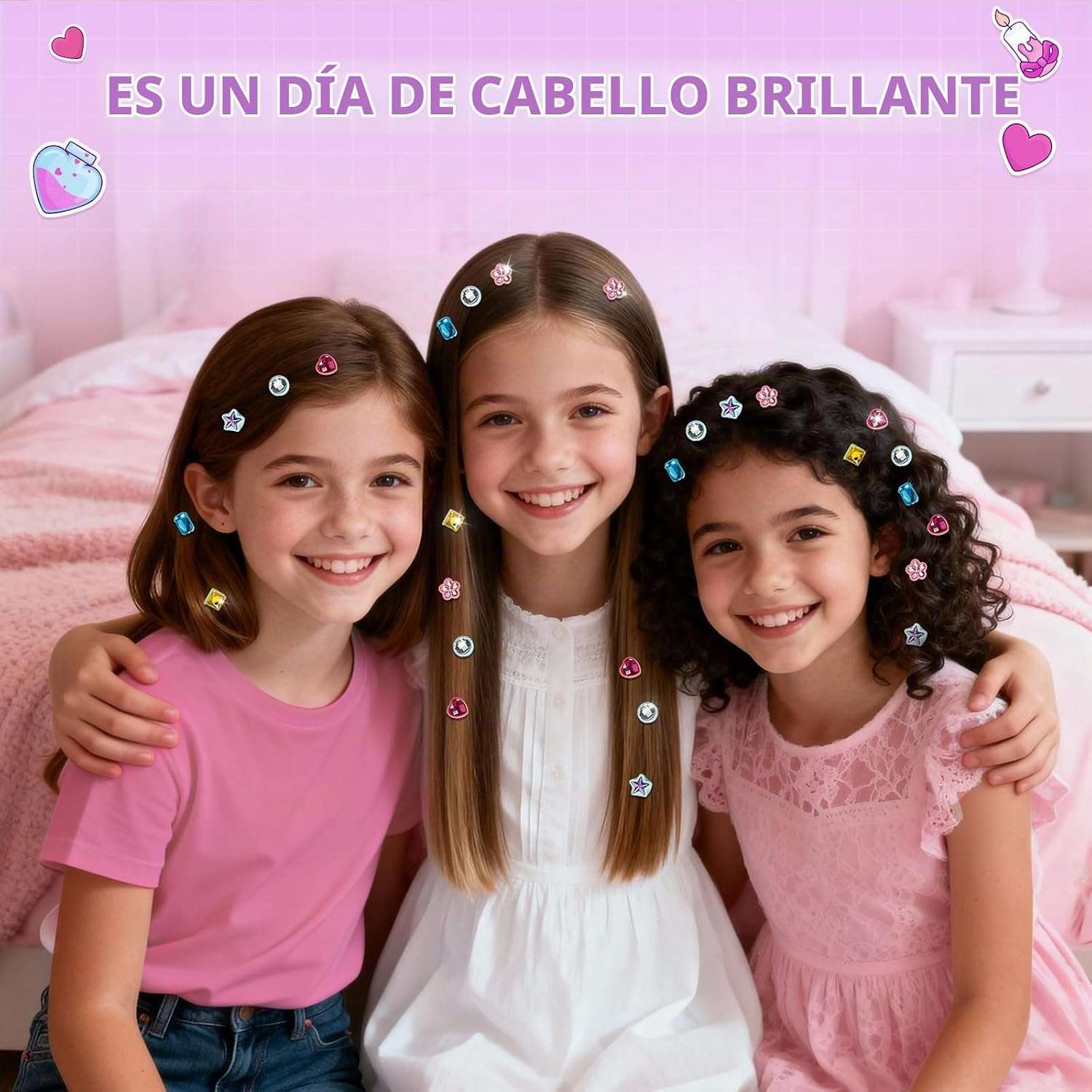 estampador de gemas para el cabello con diamantes brillantes y reutilizables para niñas