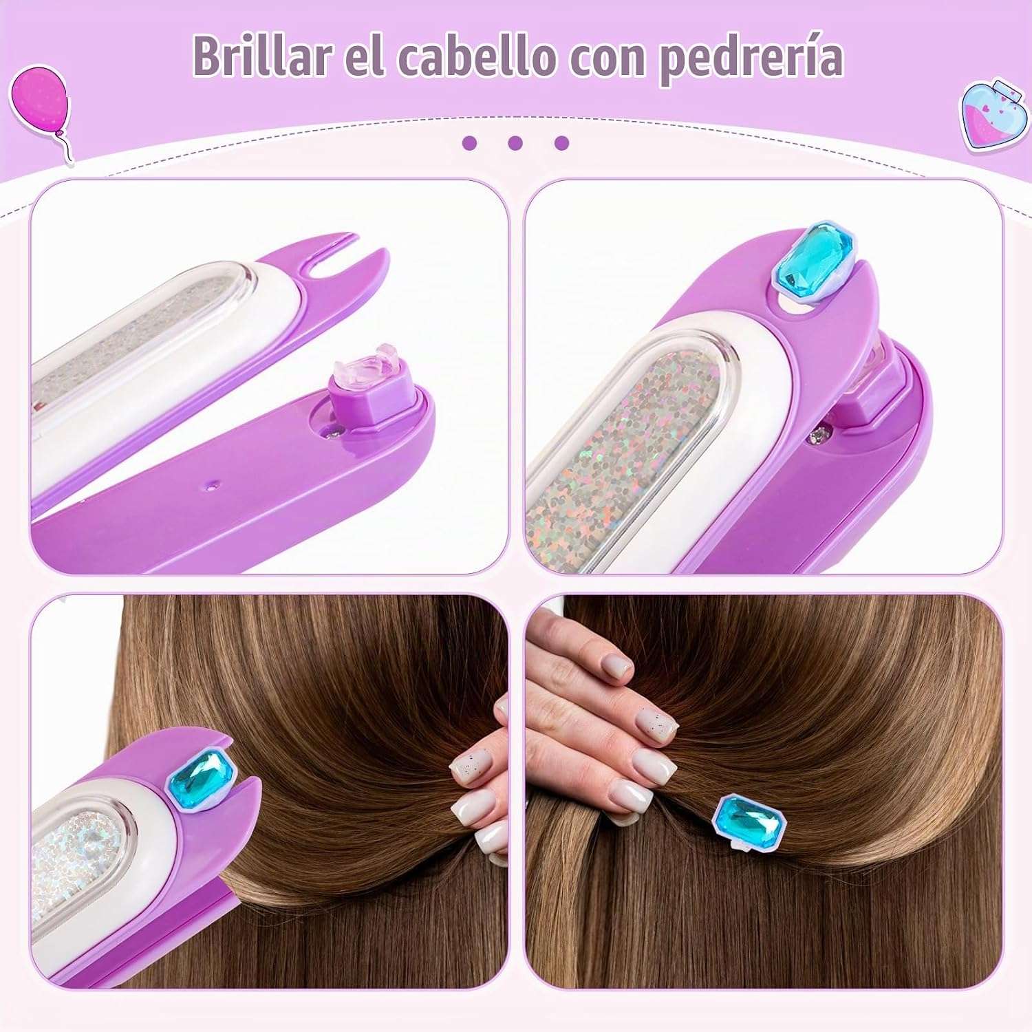 estampador de gemas para el cabello con diamantes brillantes y reutilizables para niñas