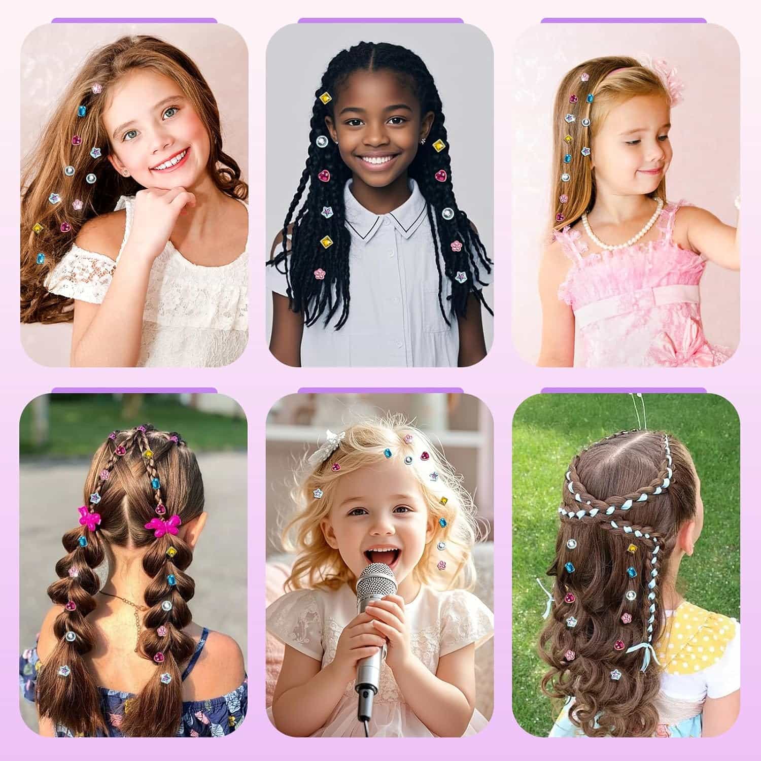 estampador de gemas para el cabello con diamantes brillantes y reutilizables para niñas