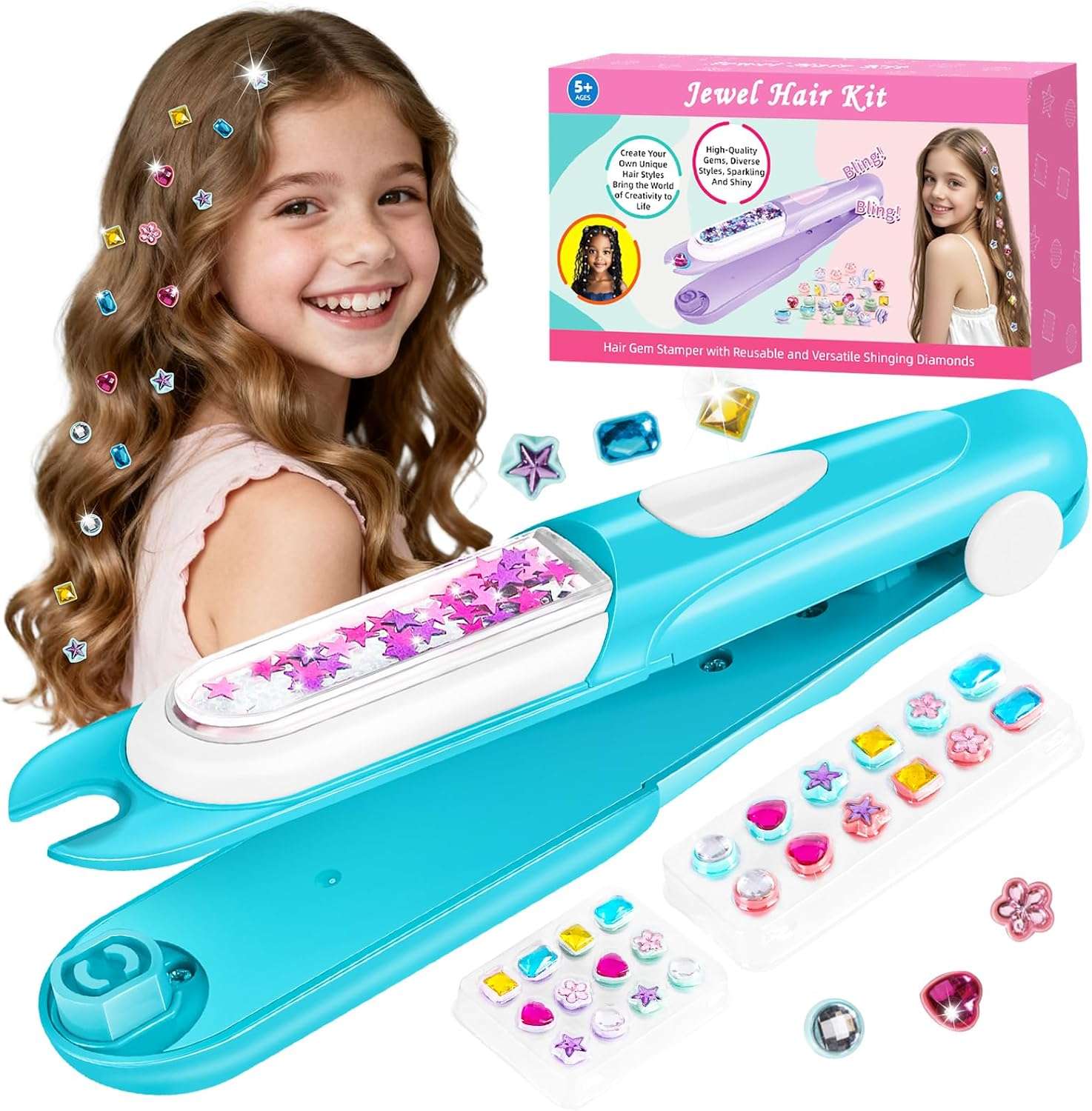 estampador de gemas para el cabello con diamantes brillantes y reutilizables para niñas