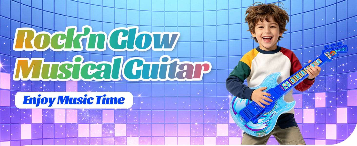 guitarra de juguete con dos micrófonos, soporte ajustable y luces led de escenario para niños