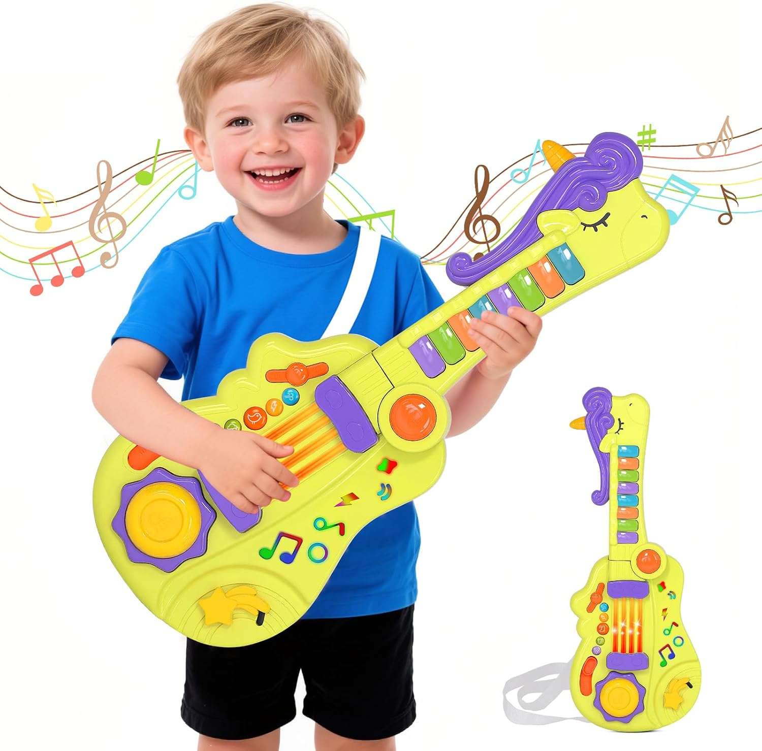 guitarra de juguete multifuncional 3 en 1 con luces y efectos de sonido para niños