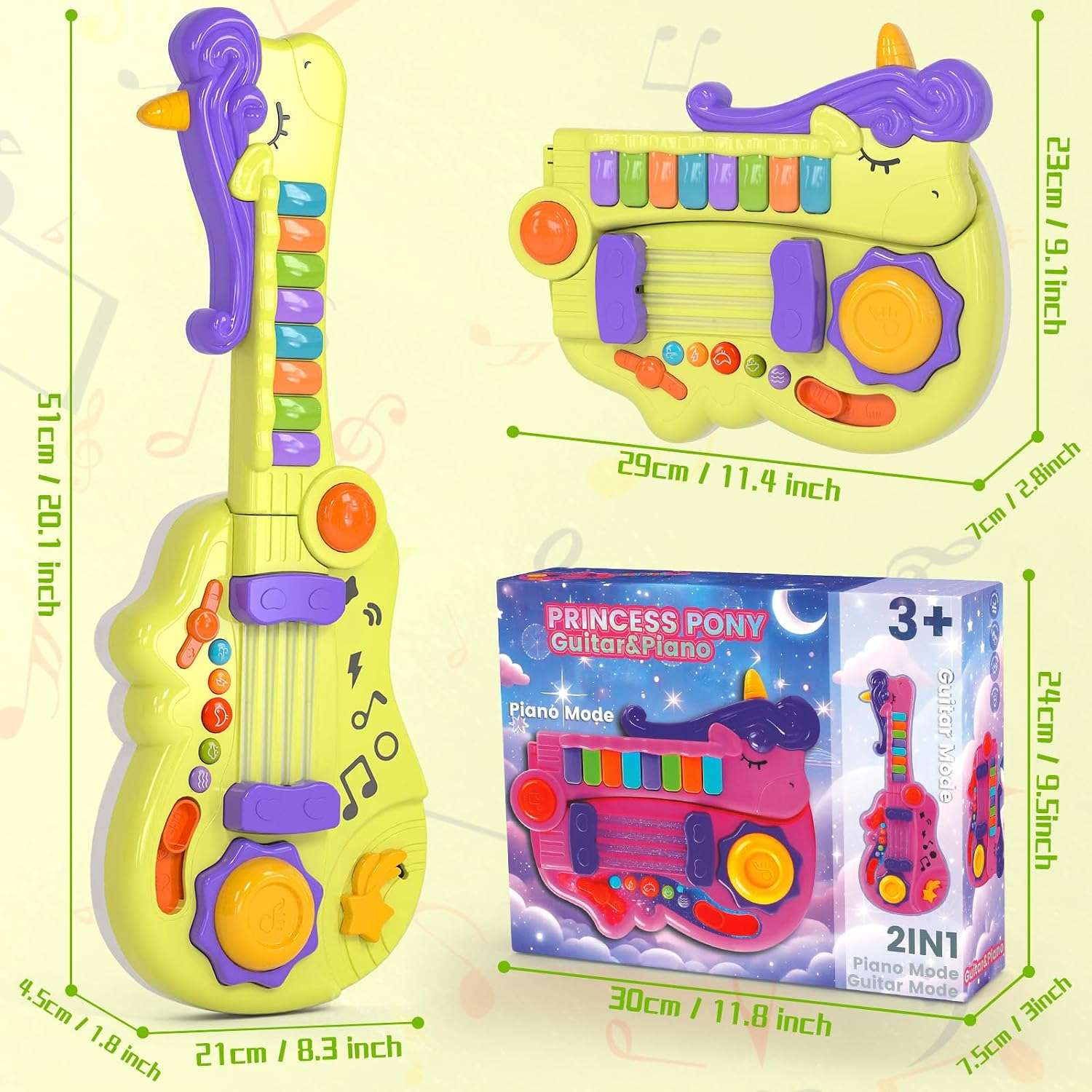 guitarra de juguete multifuncional 3 en 1 con luces y efectos de sonido para niños