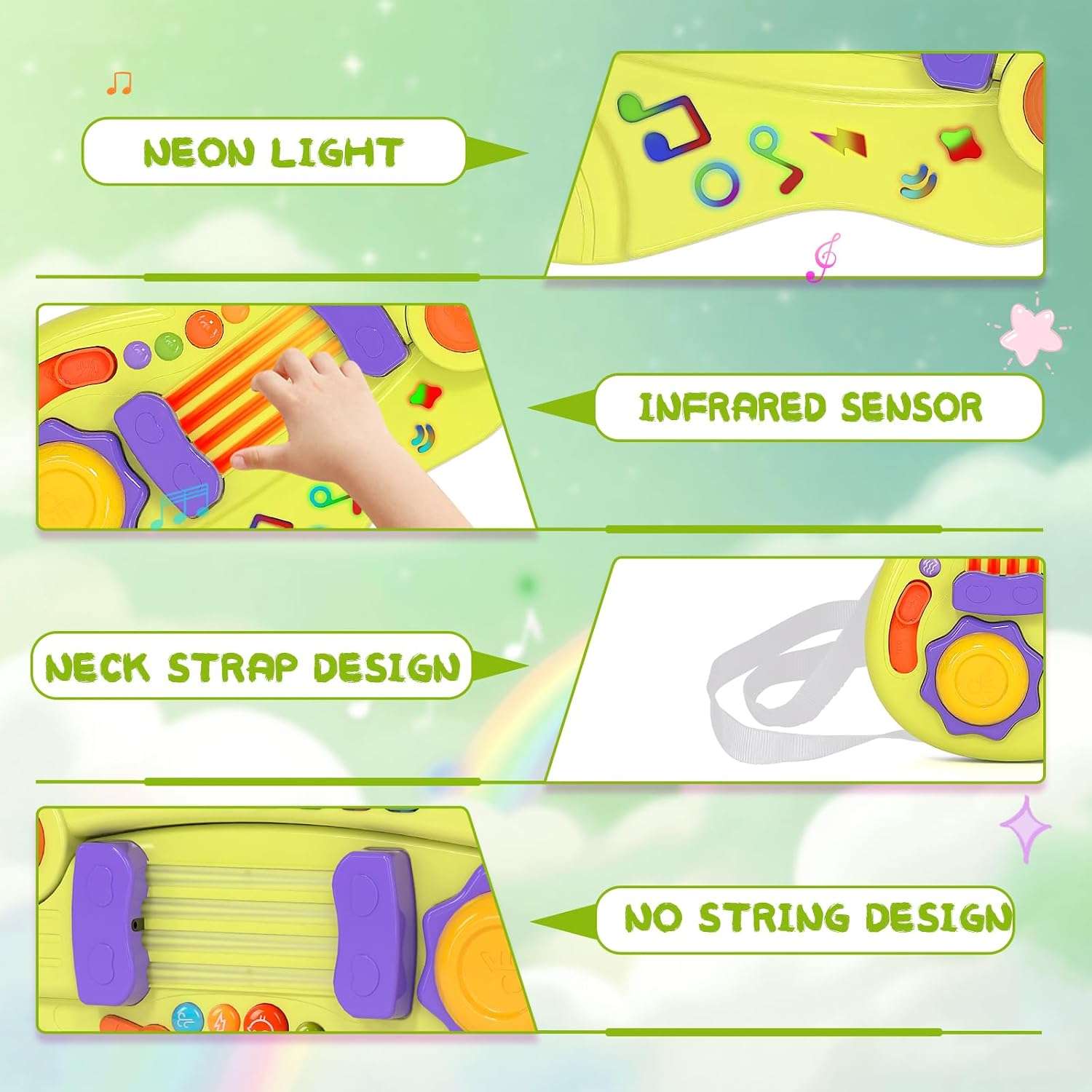 guitarra de juguete multifuncional 3 en 1 con luces y efectos de sonido para niños