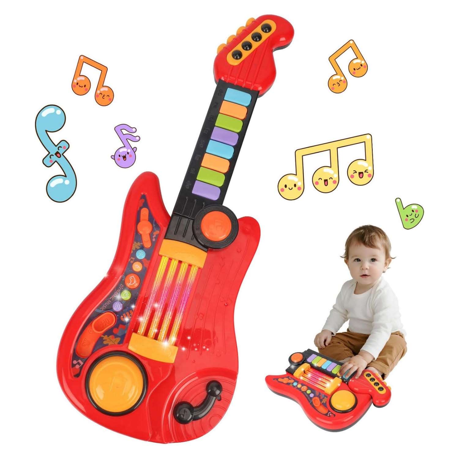 guitarra eléctrica de juguete 2 en 1 con piano, luces y diseño sin cuerdas para niños