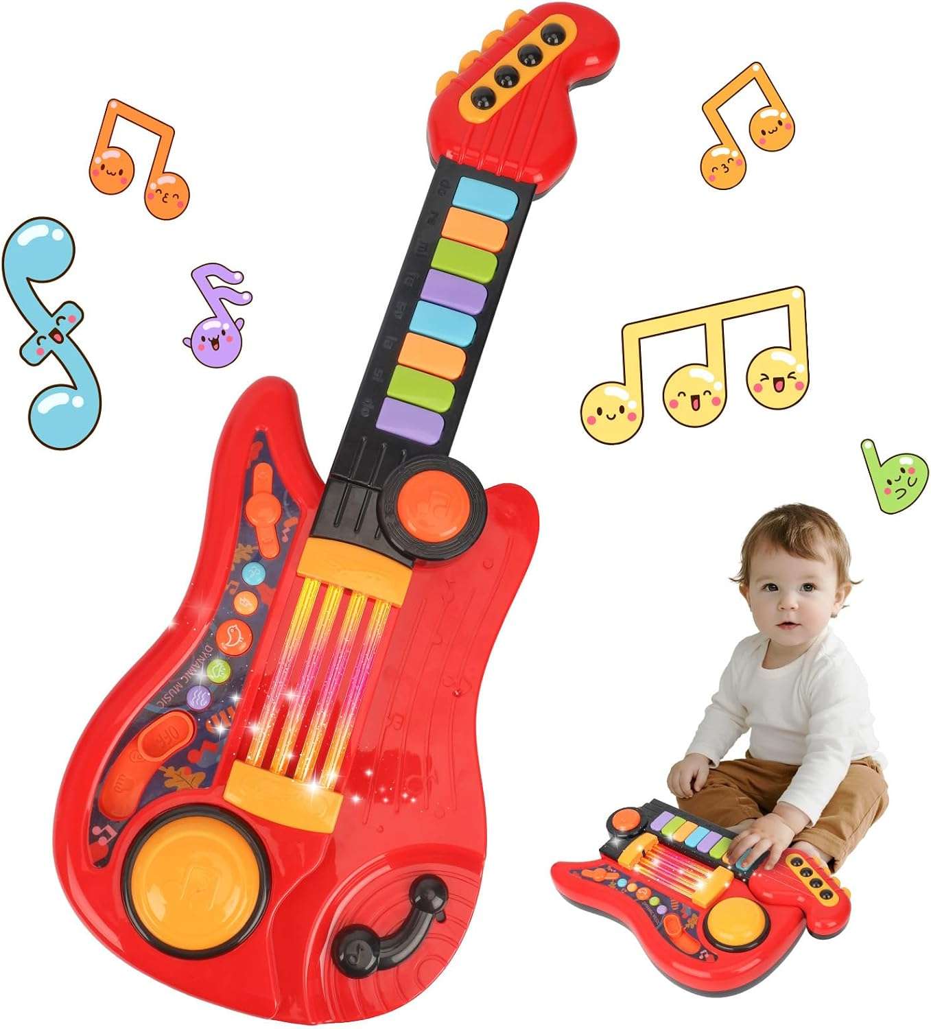 guitarra eléctrica de juguete 2 en 1 con piano, luces y diseño sin cuerdas para niños