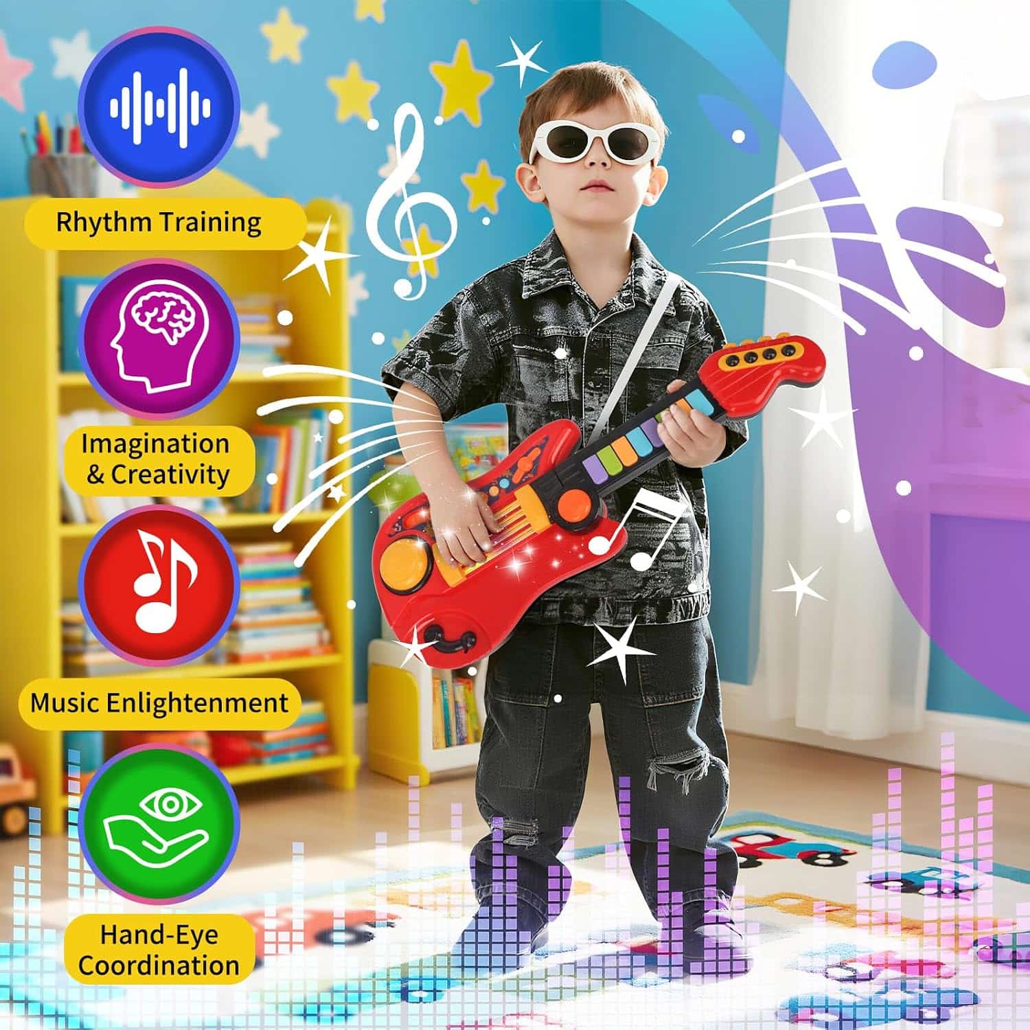 guitarra eléctrica de juguete 2 en 1 con piano, luces y diseño sin cuerdas para niños