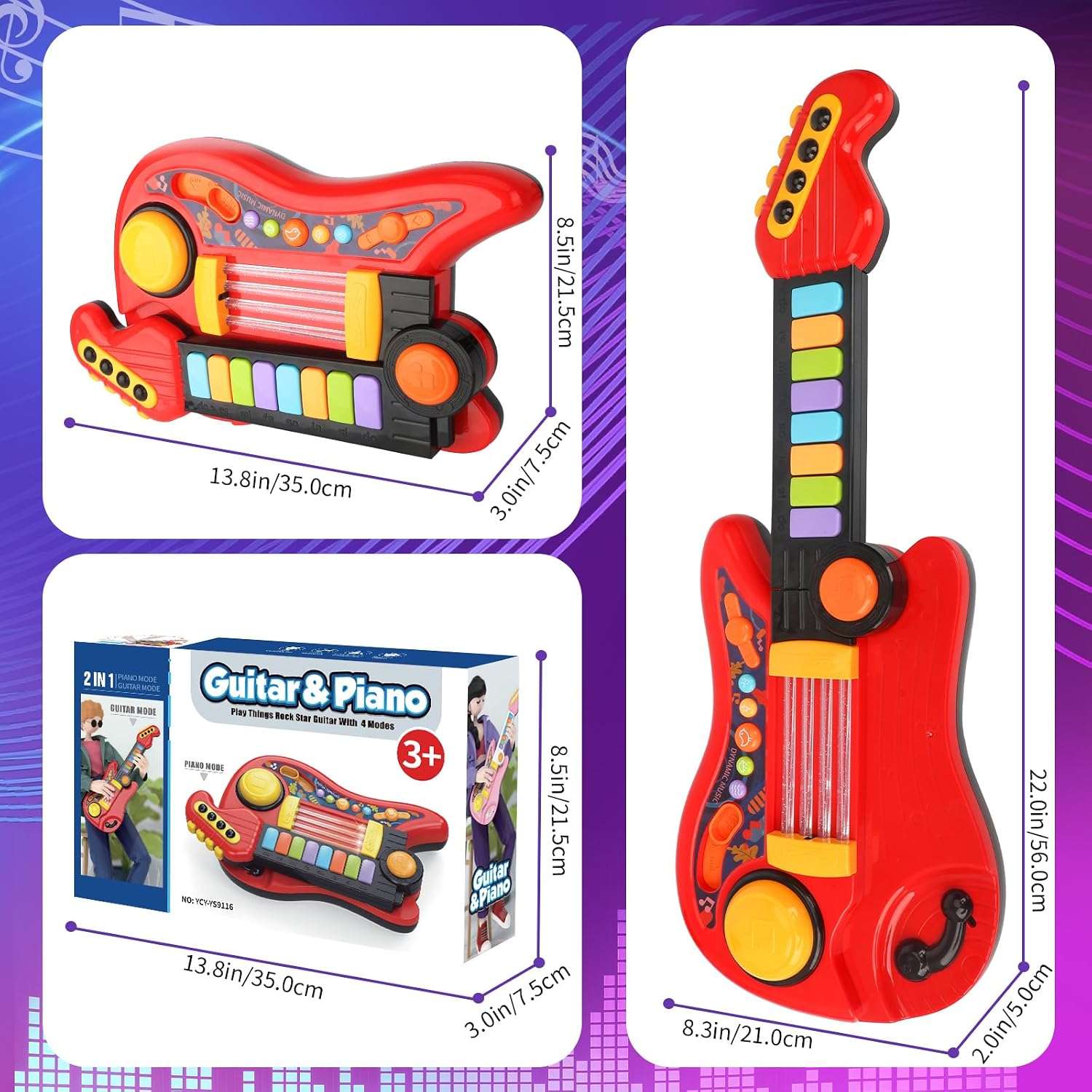 guitarra eléctrica de juguete 2 en 1 con piano, luces y diseño sin cuerdas para niños