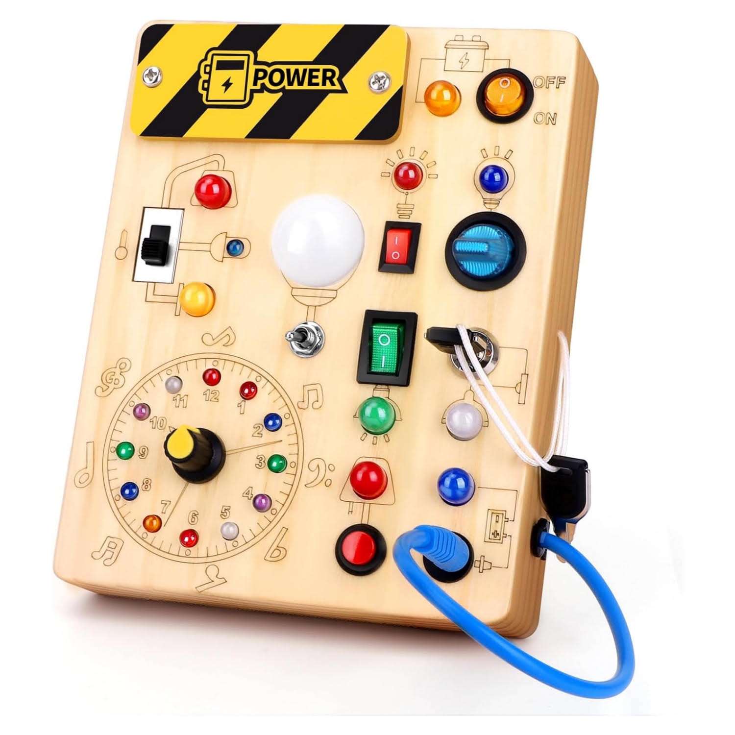 tablero ocupado de madera con luces led y diseño de unicornio para aprendizaje montessori en niños