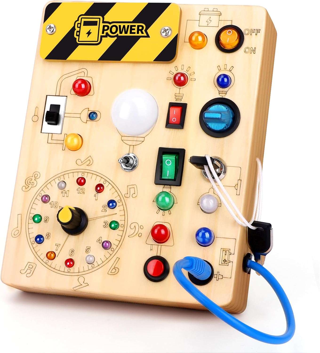 tablero ocupado de madera con luces led y diseño de unicornio para aprendizaje montessori en niños