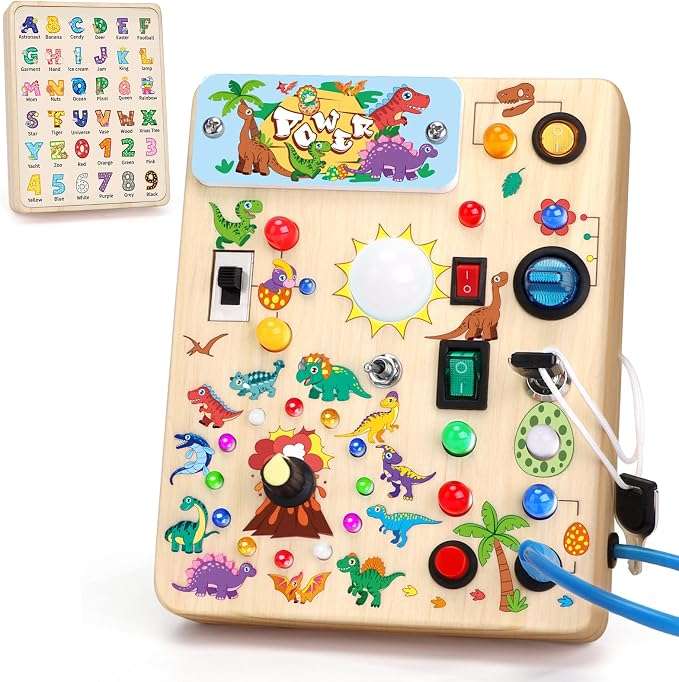 tablero ocupado de madera con luces led y diseño de unicornio para aprendizaje montessori en niños