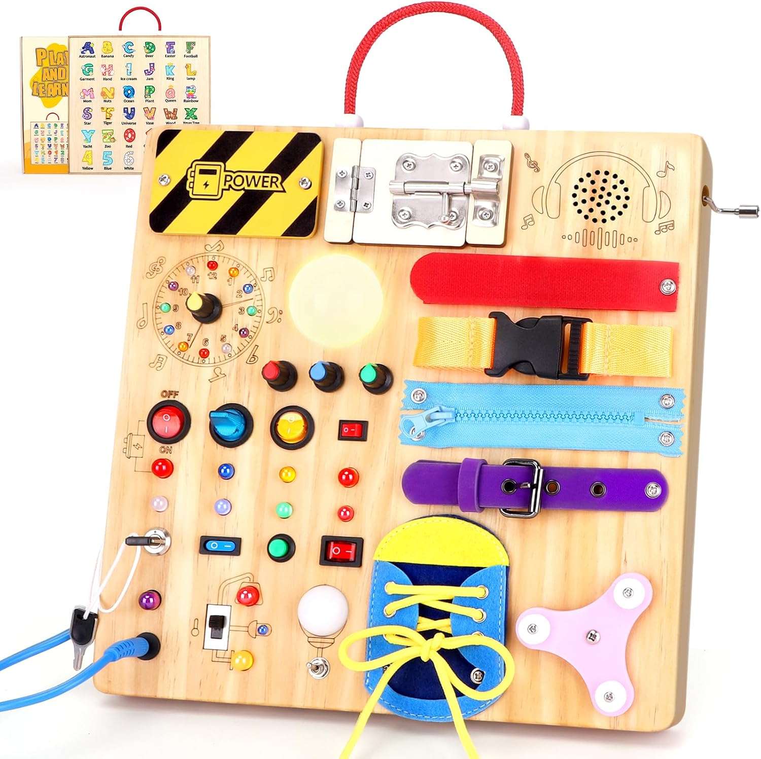 tablero ocupado de madera con luces led y diseño de unicornio para aprendizaje montessori en niños