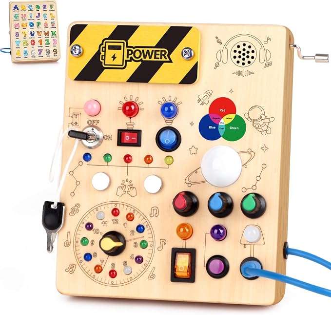 tablero ocupado de madera con luces led y diseño de unicornio para aprendizaje montessori en niños