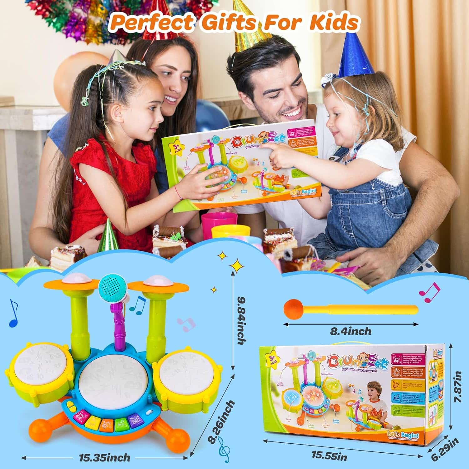 batería musical interactiva con micrófono, luces y tambores para bebés y niños pequeños