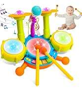 batería musical interactiva con micrófono, luces y tambores para bebés y niños pequeños