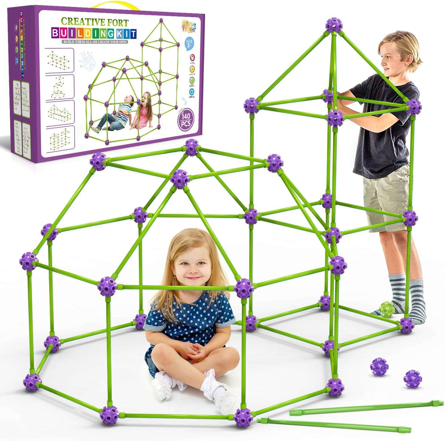 kit de construcción de fuertes que brillan en la oscuridad con varillas para niños