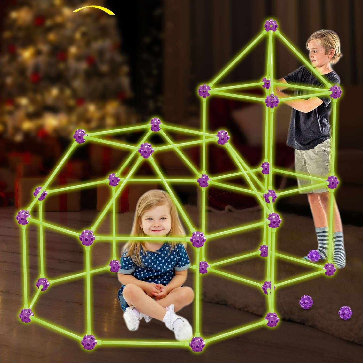kit de construcción de fuertes que brillan en la oscuridad con varillas para niños