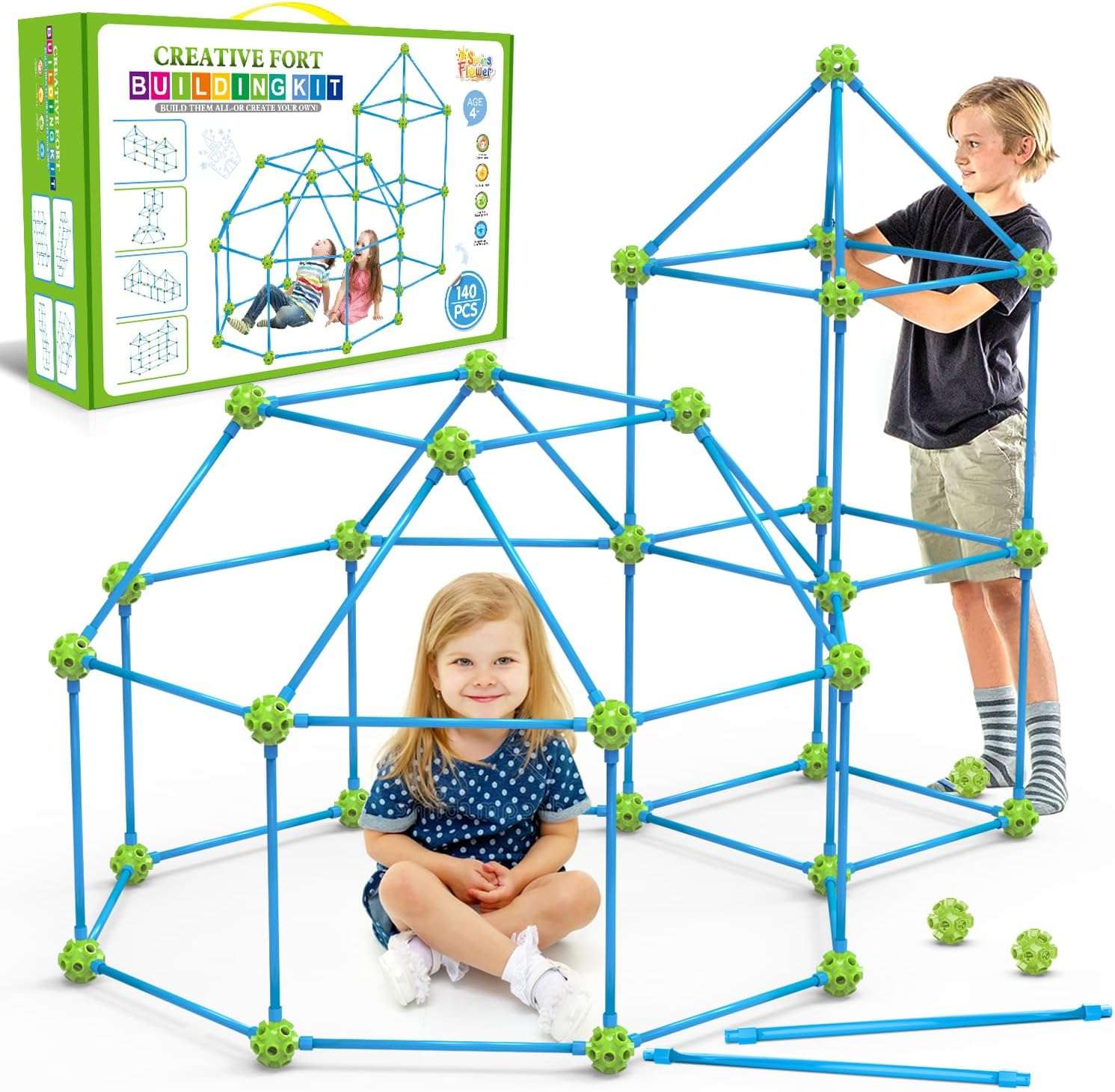 kit de construcción de fuertes que brillan en la oscuridad con varillas para niños