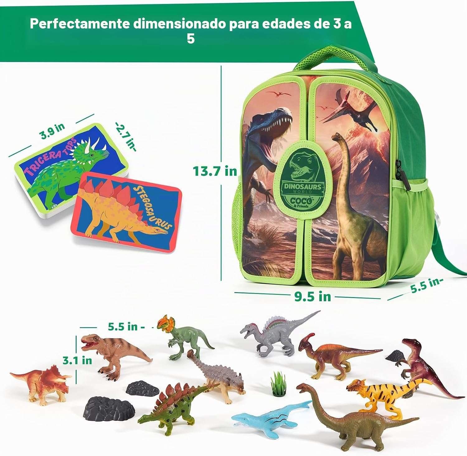 mochila de dinosaurios de juguete con tapete 3D y figuras para niños
