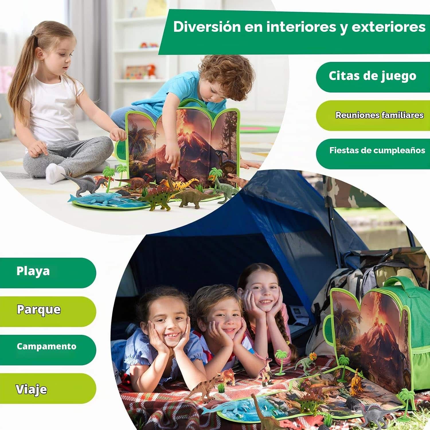 mochila de dinosaurios de juguete con tapete 3D y figuras para niños