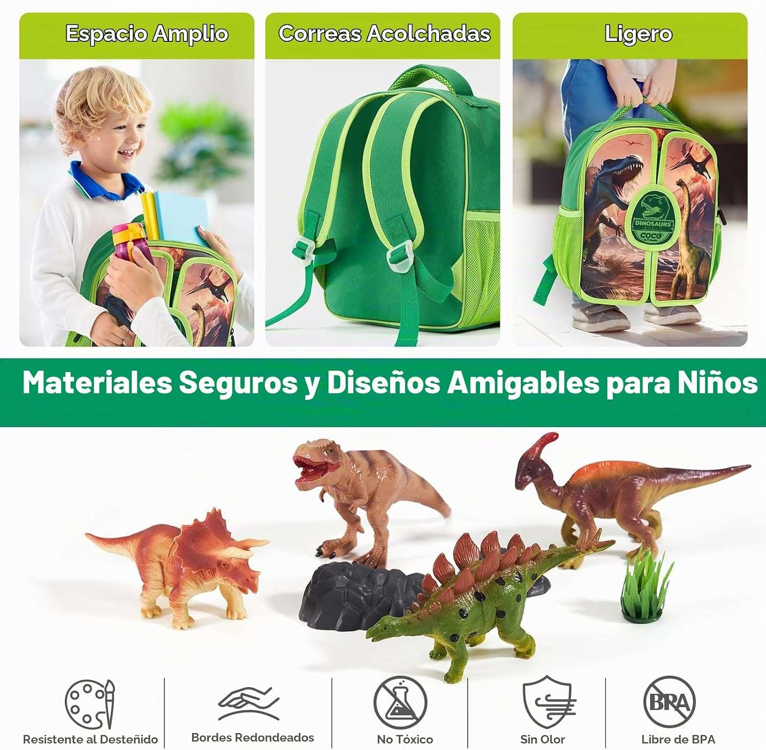 mochila de dinosaurios de juguete con tapete 3D y figuras para niños