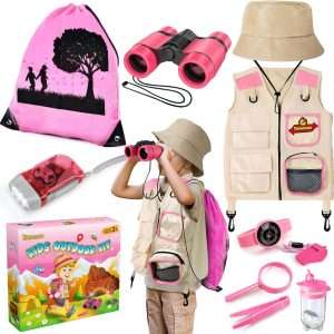 kit de explorador para niños con chaleco, sombrero, binoculares y accesorios