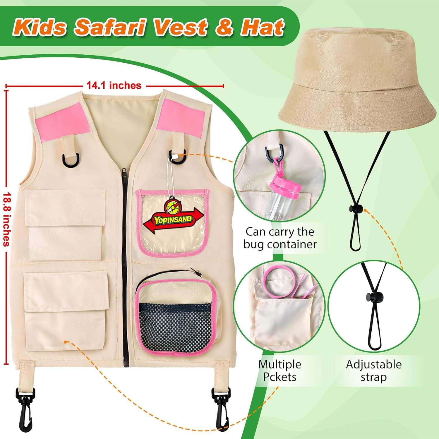 kit de explorador para niños con chaleco, sombrero, binoculares y accesorios